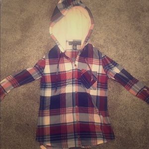 Plaid long sleeve shirt with hoodie